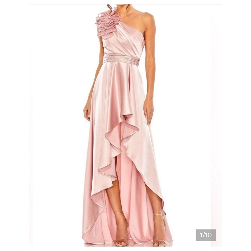 Ieena for Mac Duggal Womens Gown 8 Pink One Shoulder Ruffle Prom Wedding Event